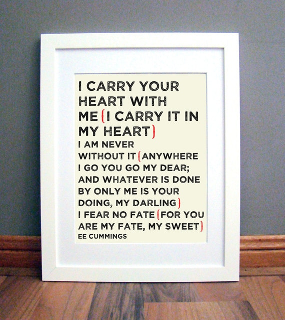 I Carry Your Heart Printable Wall Art Love Quote Cream EE