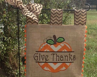 Burlap Garden Flag - Celebrate Fall - Custom - Pumpkin Applique Embroidery