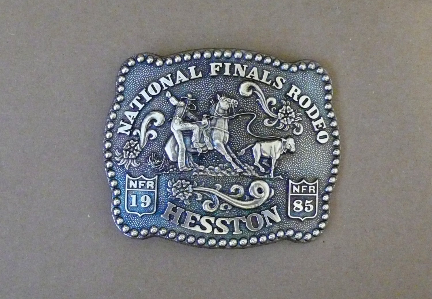 Vintage 1985 Hesston National Finals Rodeo Belt Buckle Calf
