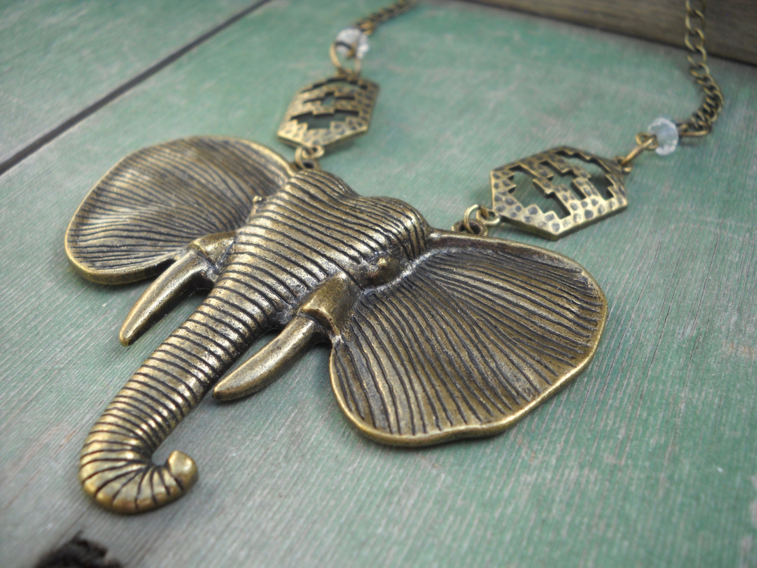 Elephant Head Necklace/African/Safari/Tusk