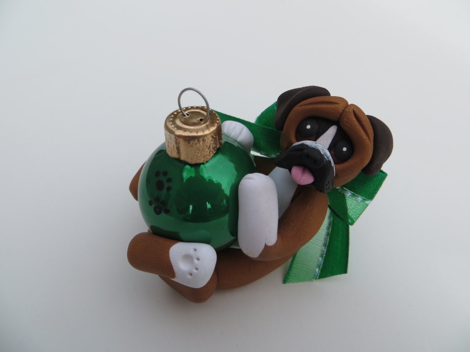 Boxer dog Christmas Ornament Figurine Polymer Clay