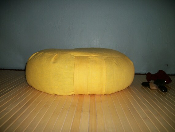 Zafu Meditation Cushion in Bright Sunny Yellow Reclaimed Linen Fabric ...