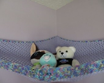 Extra large crochet toy net lavender girls room or choose your colors stuffed animal storage MADE TO ORDER