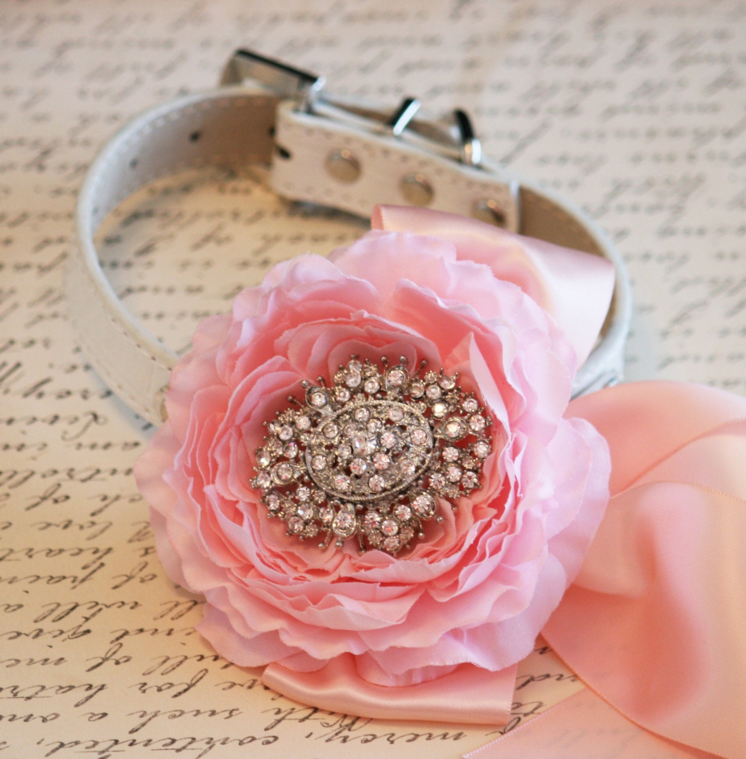 Pink Floral Dog Collar Vintage wedding Pet Wedding