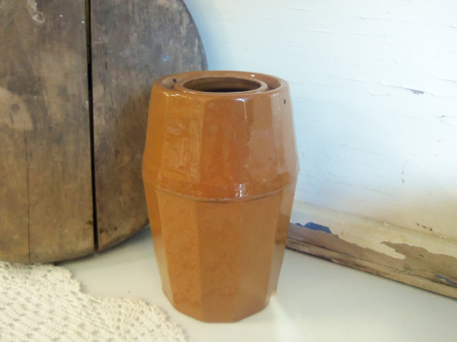 Antique Pottery Wax Seal Canning or Fruit Jar B752