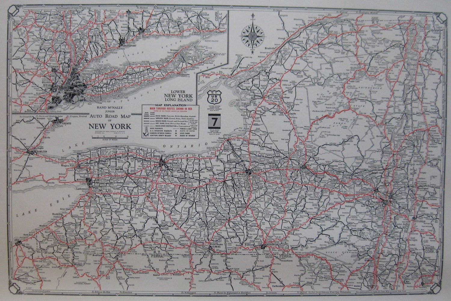 RARE NEW YORK Map 1931 Vintage Auto Road Map 1930s by plaindealing