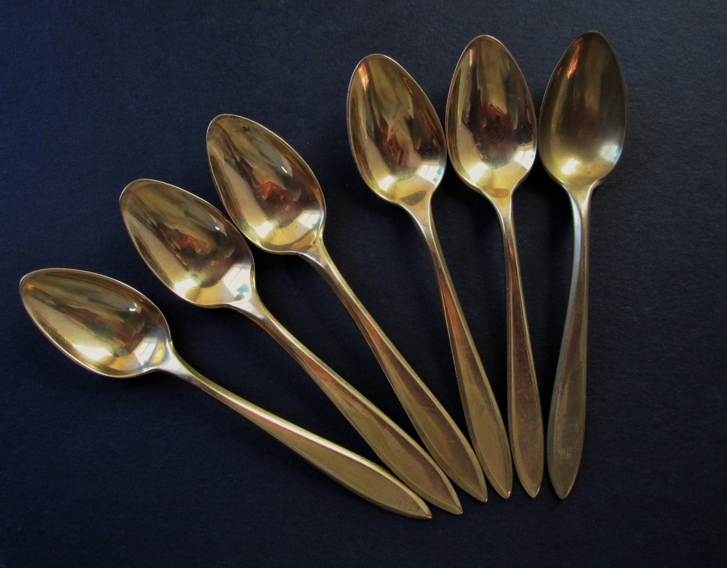 Set of Six 1930s, ‘Dirigold’, Regal Pattern, 5 O’Clock Spoons Sweden