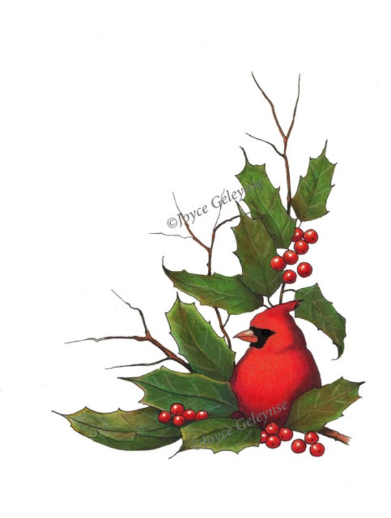 Items similar to Clip Art Christmas Border With Cardinal Bird And Holly