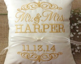 Ring Bearer Pillow, Mr & Mrs. Ring Pillow, wedding pillow, embroidery, monogram, custom. personalized, ring bearer pillows