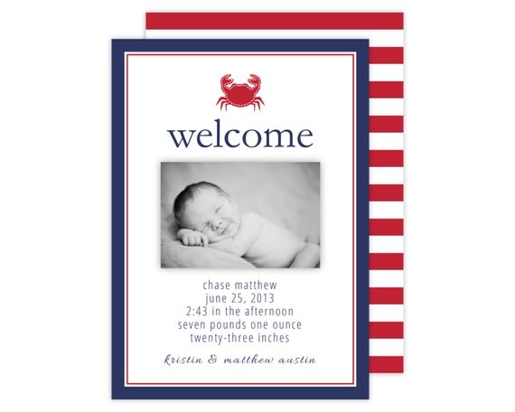 Crab Birth Announcement (Nautical Birth Announcement, Crab Photo Invitation, Boys Birth Announcement, Nautical Photo Invitation) Il_570xn