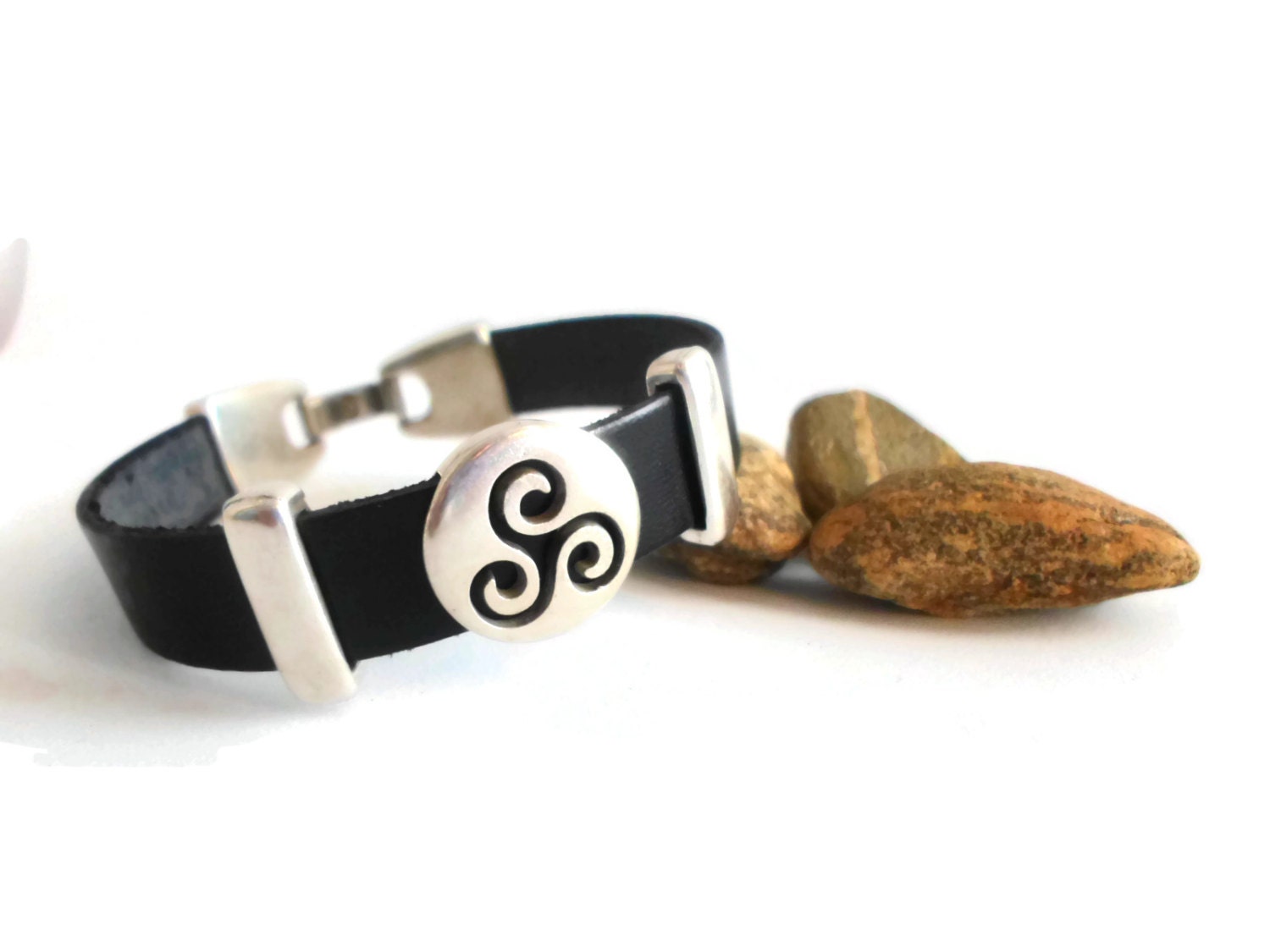 Triskele leather bracelet mens celtic jewelry leather and