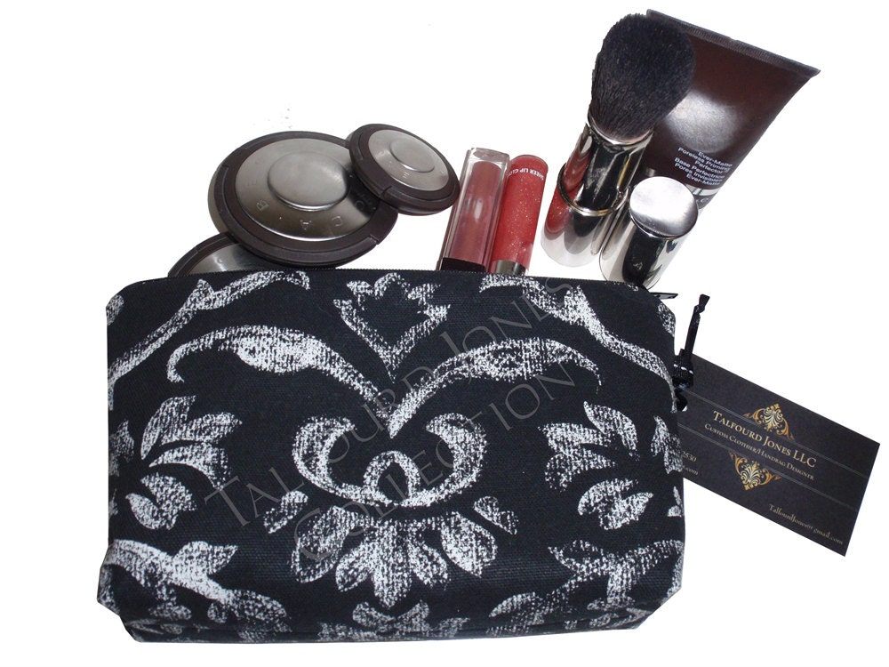 black quilted makeup bag