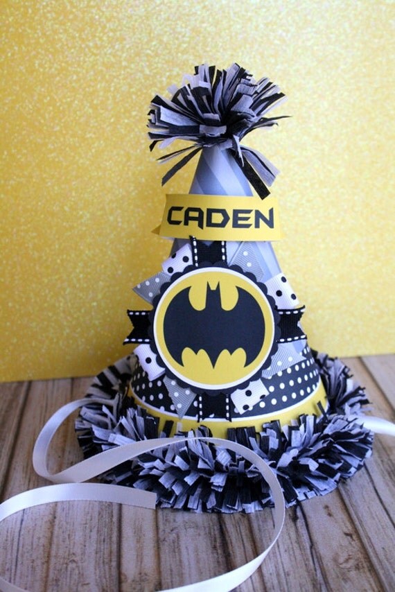 Batman Birthday Party Hat Superhero Party Hat by thelovelyapple