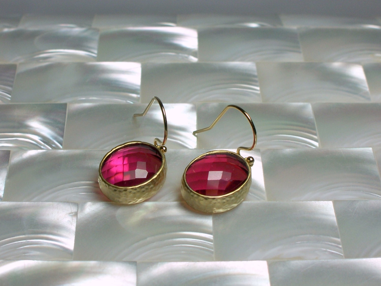 Hot Pink Glass Earrings Dangle Earrings Drop by ElsaWadesJewelry
