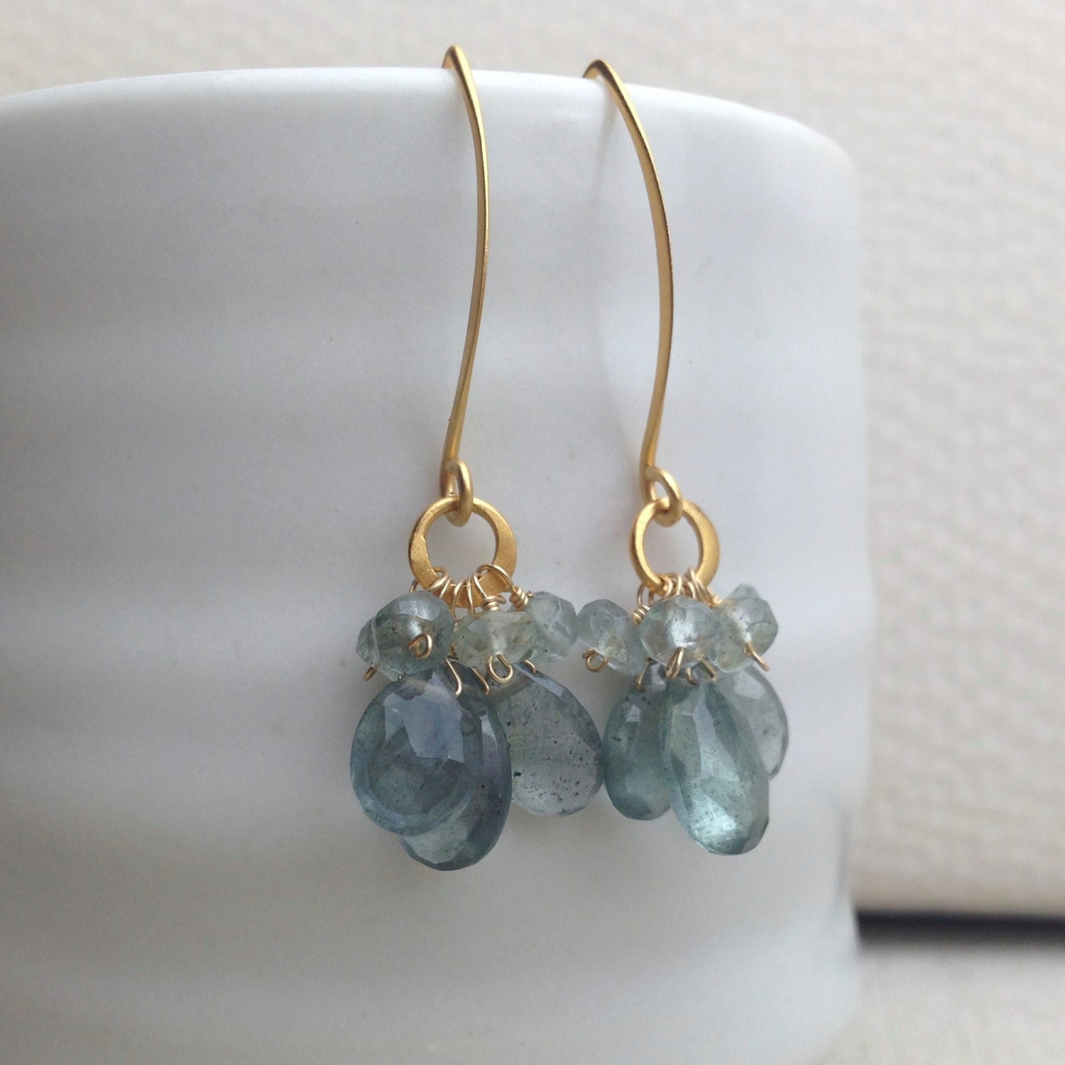 Moss Aquamarine Cluster Drop Earring on 24kt Gold by AUREATA