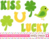 50% OFF - Saint Patrick's Day 4 Leaf Clover Stitched Cute Clip Art - Commercial Use - Scrapbooking Invitations Cards - Instant Download Il_170x135