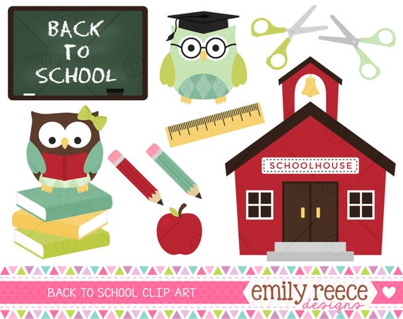 50% Off Sale - School Owls Apple Books Schoolhouse Read Cute Clip Art - Commercial Use - Scrapbooking Invitations Cards - Instant Download Il_570xn