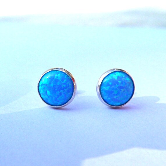 Blue opal sterling silver stud earrings opal studs by LeFrenchChic