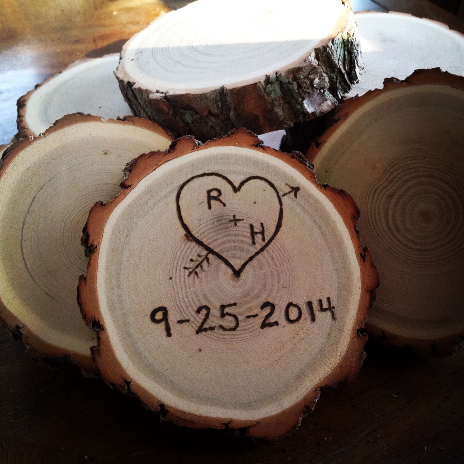 50 True love wood burned heart Rustic wedding barn wedding country coasters favors