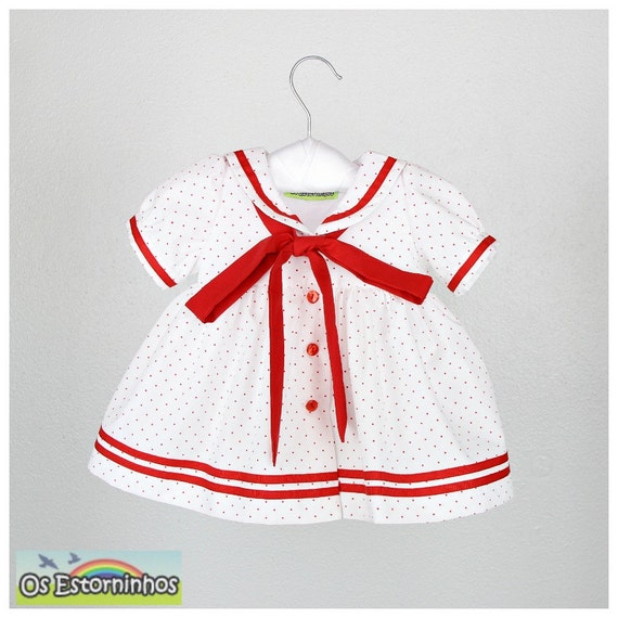 Baby Girl Outfit Baby Girl Sailor dress with navy blue polka
