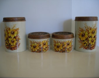 Vintage Canister Set With Flowers