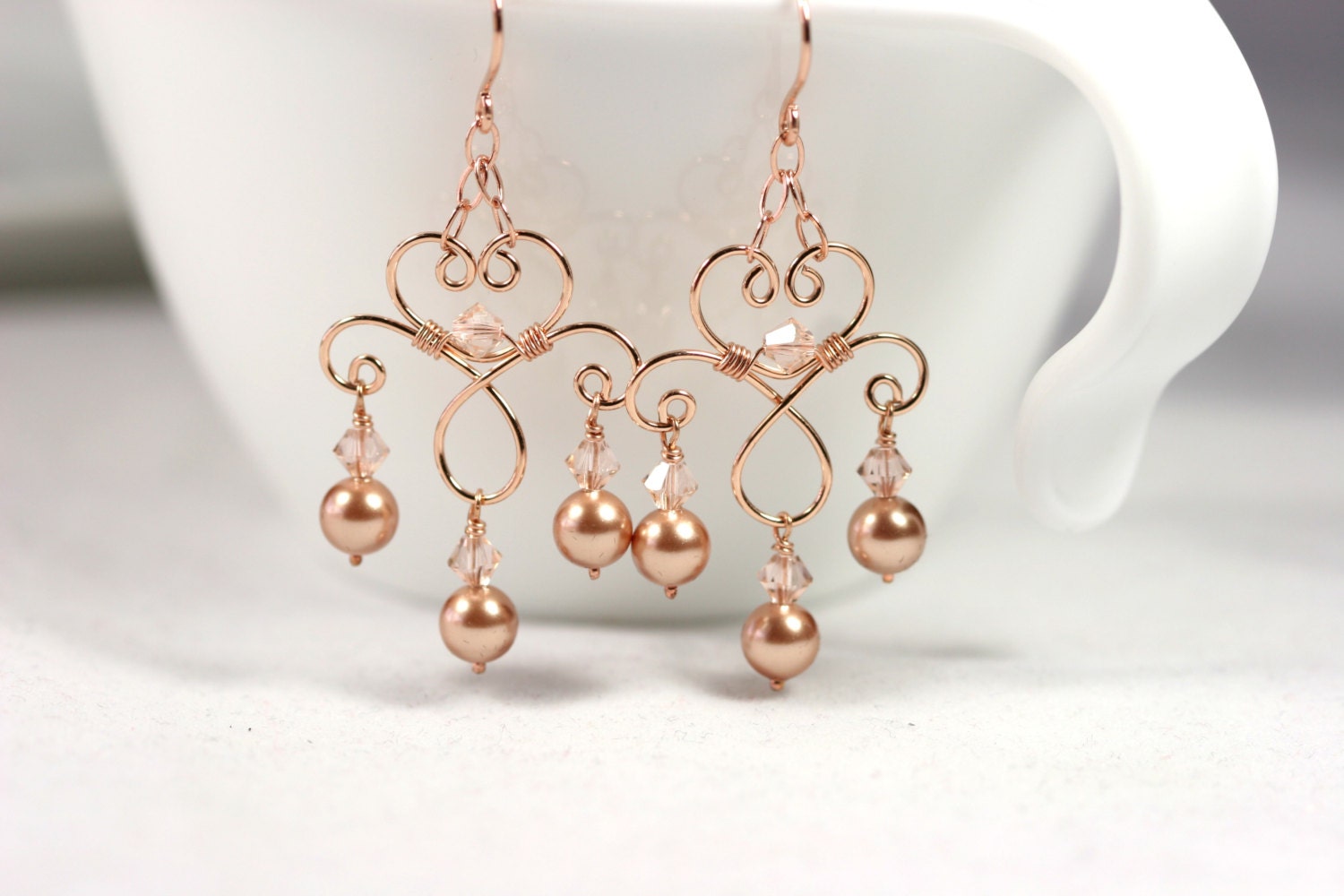 Rose Gold Chandelier Earrings Wire Wrapped Jewelry Handmade