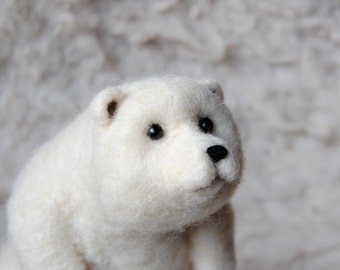 Needle Felted Polar Bear, Needle Felted Animal, Bear Sculpture, Handmade Bear - READY TO SHIP