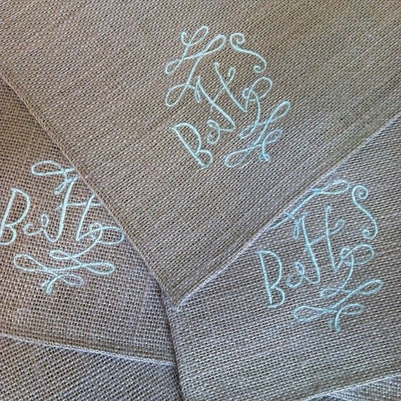 Items similar to Monogrammed Burlap Placemat Set on Etsy