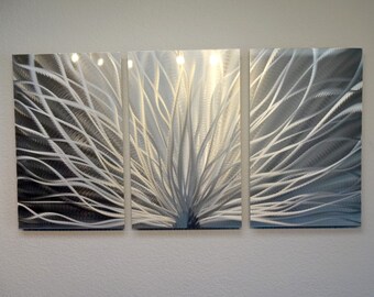 Metal Wall Art Decor Aluminum Abstract Contemporary Modern Sculpture Hanging Zen Textured - Radiance Silver 47"