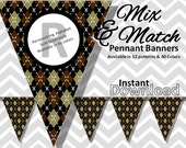 Black Argyle Halloween Bunting Pennant Banner Instant Download, Mix & Match Banners:12 patterns/40 colors - DIY Printable Party Decorations Il_170x135