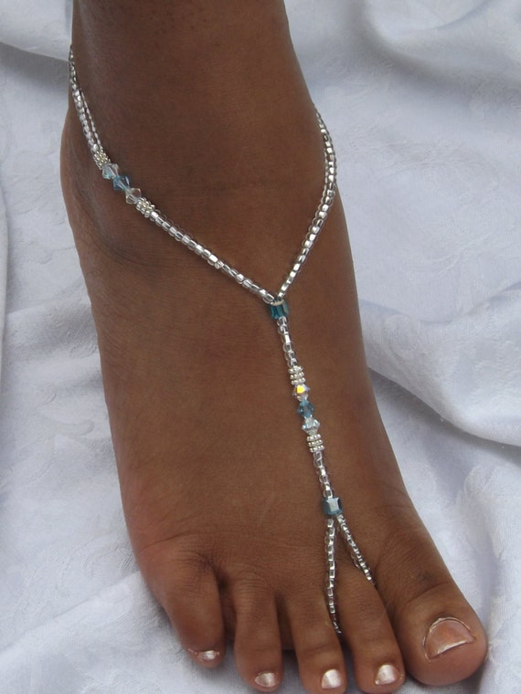 Blue Barefoot Sandals Foot Jewelry Anklet by SubtleExpressions