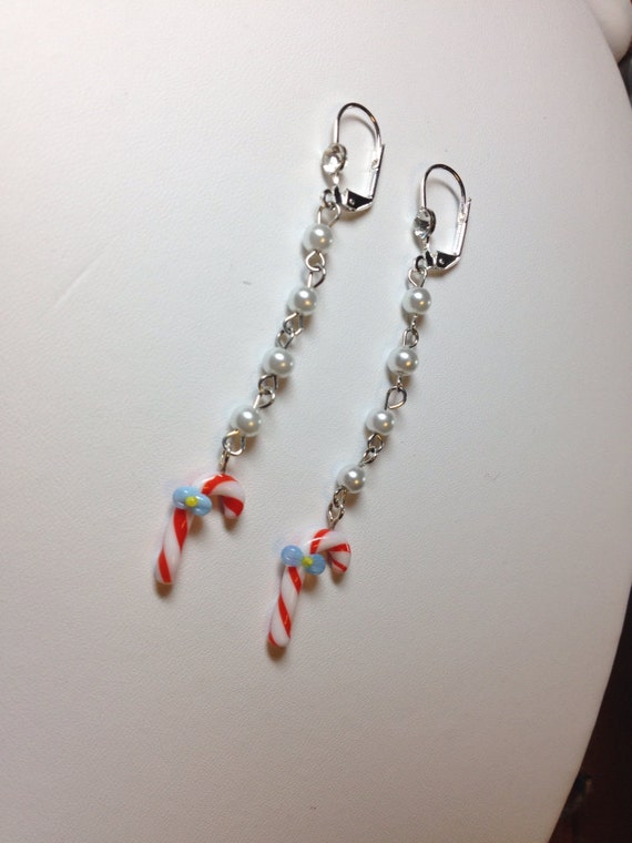 Pearl Candy Cane Earrings