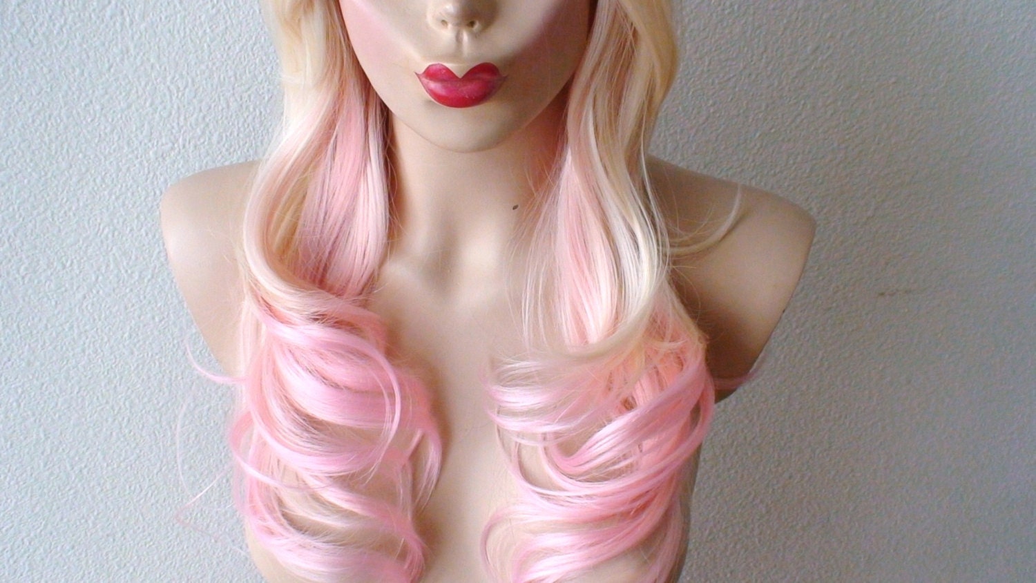 Blonde Pink Ombre wig. Pastel pink hair Curly by on Etsy