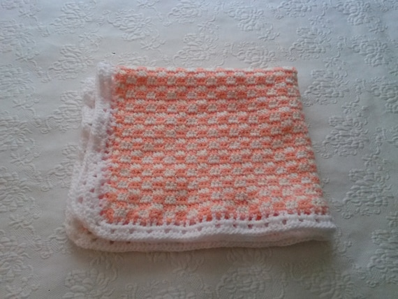 Checkerboard Baby Blanket -- Sherbet and White