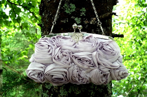 Clutch evening handbag • Lilac mauve violet color • Vintage heart button •