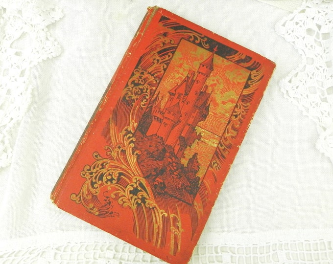 Antique French Book with an Ornate Red and Gold Guilt Cover / French Decor / Vintage Decor / Retro Vintage Home Interior / Library / Reading