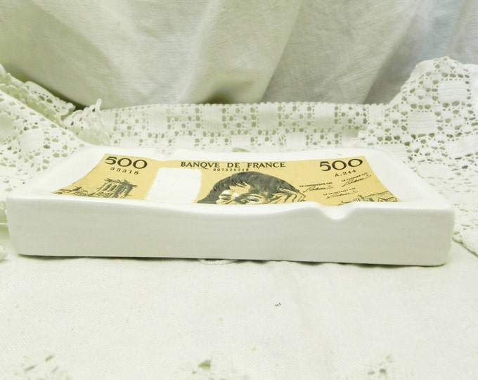 Vintage French Ceramic Ashtray Shaped as a Five Hundred Francs Note Ceramic Ashtray, Retro French Smoking Numismatics Collectible, Quirky
