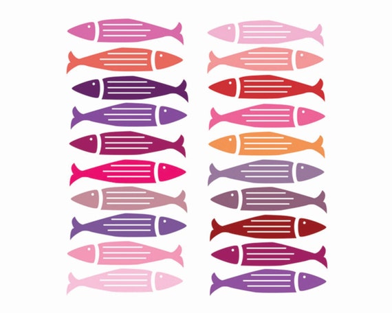 60% OFF SALE Pink, Red Summer Ocean Clipart Fish Digital Clipart Valentines Day Clipart Pink Red Il_570xn