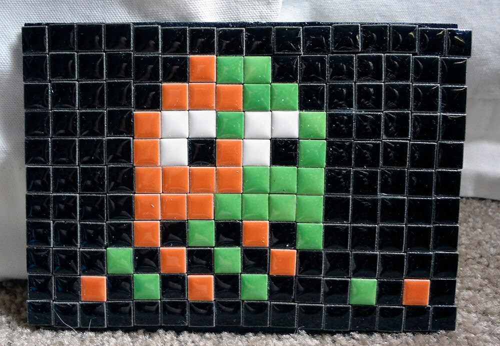 PacMan Ghost Green & Orange Ghost on Black ceramic mosaic