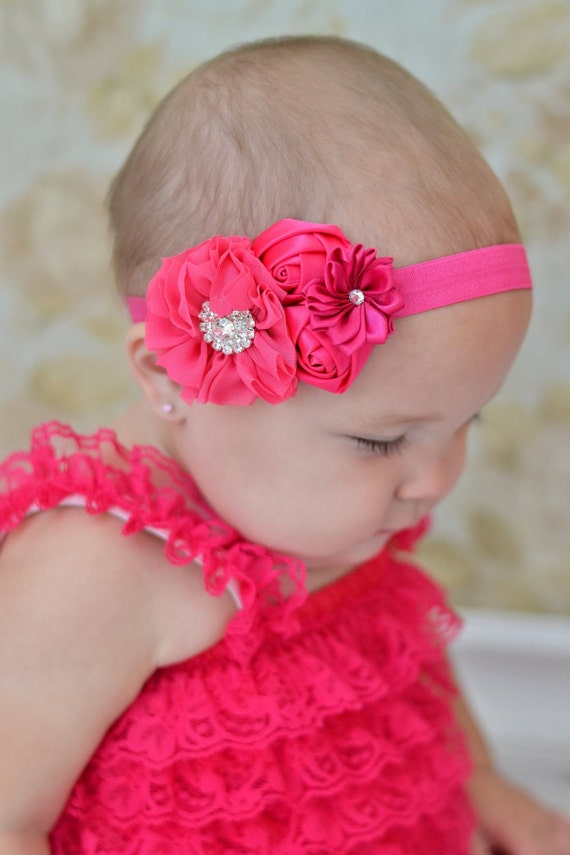 Hot Pink Baby headband newborn girl fancy by BabyBloomzBoutique