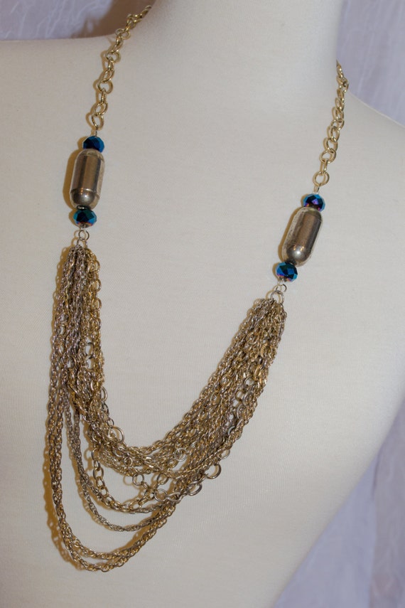 Items similar to Sapphire Blue and Vintage Chain Necklace on Etsy