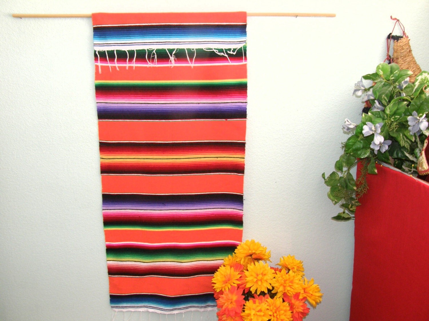 Orange Mexican Wall Tapestry Made from by MangoTreeCreations