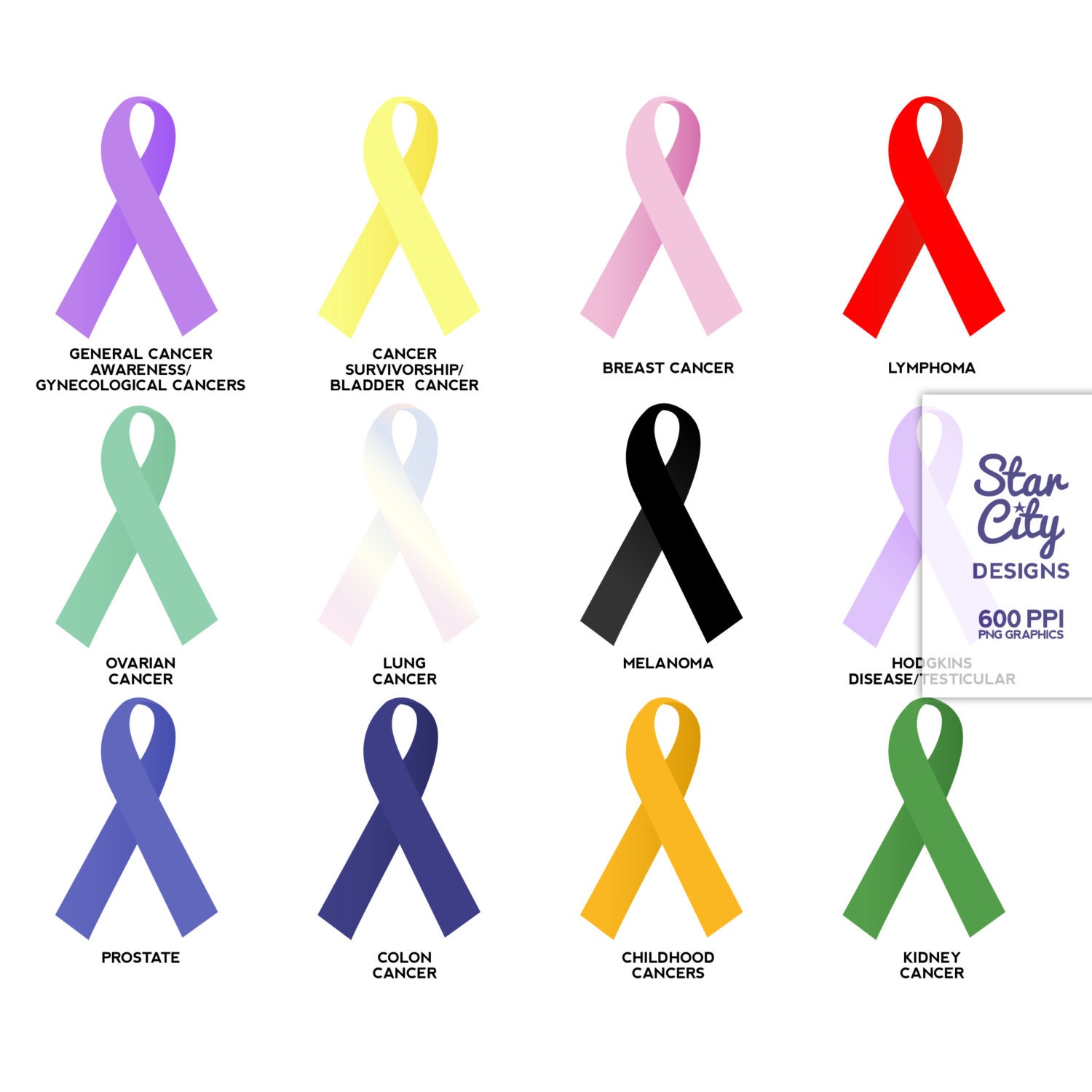 Cancer Awareness Ribbons Clip Art Set Clipart by StarCityDesigns