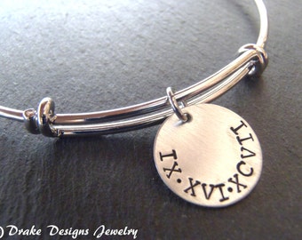 personalized roman numeral bracelet bangle wedding date bracelet