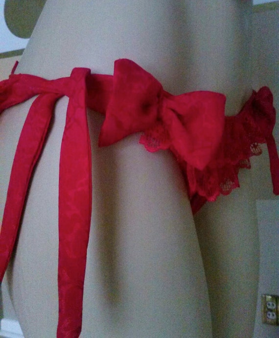 Items Similar To Red Silk Panties With Ruffle Lace Trim And Bows Tie Sides Lingerie Underwear 3619