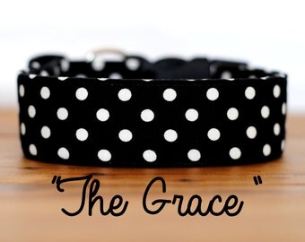 Classic Black & White Polka Dot Dog Collar "The Grace"