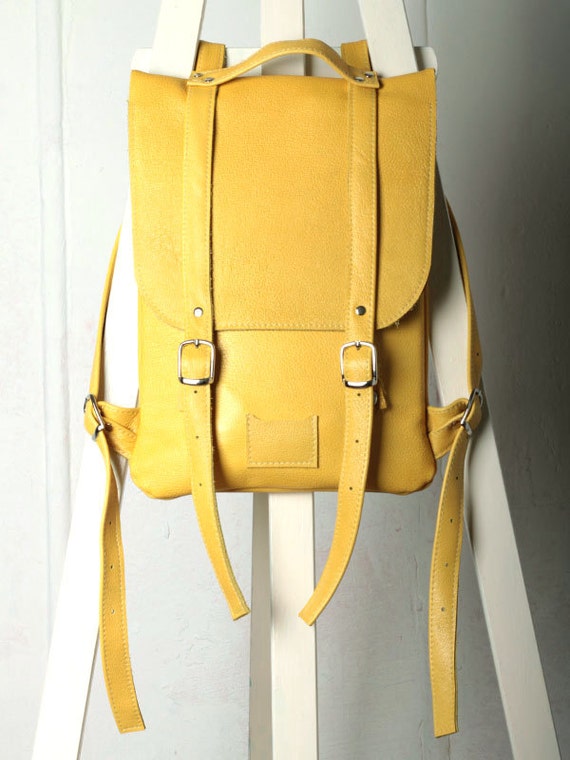 Yellow leather backpack rucksack / To order / Yellow Leather Backpack