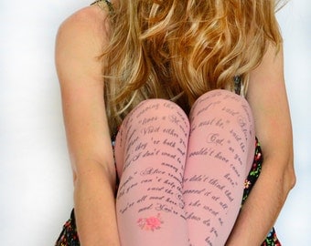 Alice in Wonderland Printed Tights , Design Tights With Text , Literature Fashion Tights