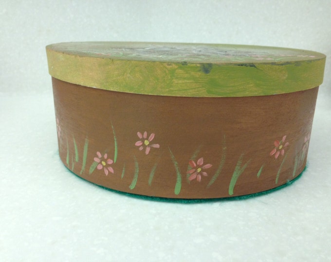 Bunnie Box - 8" Diameter Round Wood Box with Lid - Painted in Acrylics for Easter & Spring