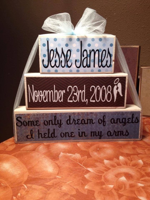 Stillborn memorial wood block set in loving memory loss of